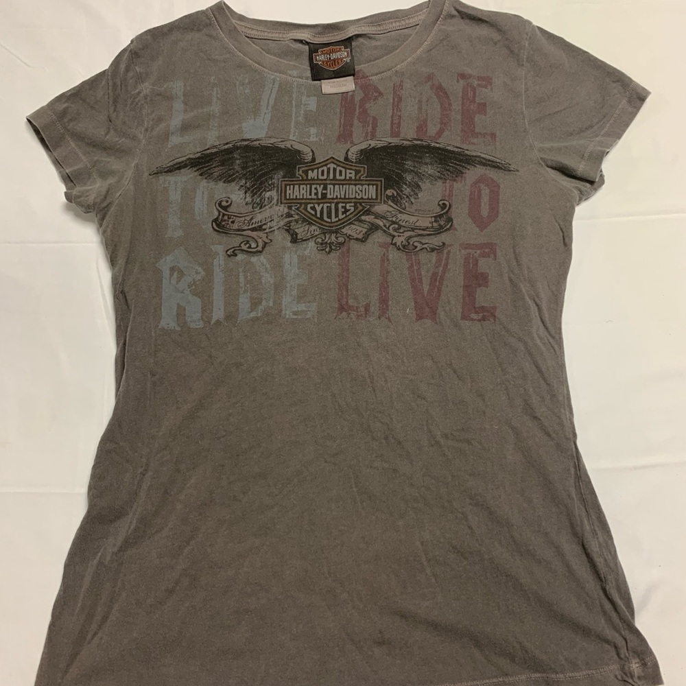 Harley-Davidson womens grey live to ride ride to live with eagle detail.